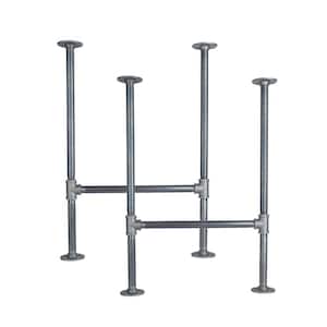 3/4 in. x 2.35 ft. L Black Steel Pipe Heavy Duty Industrial H-Style Desk Legs with Round Flanges (2 Pack)