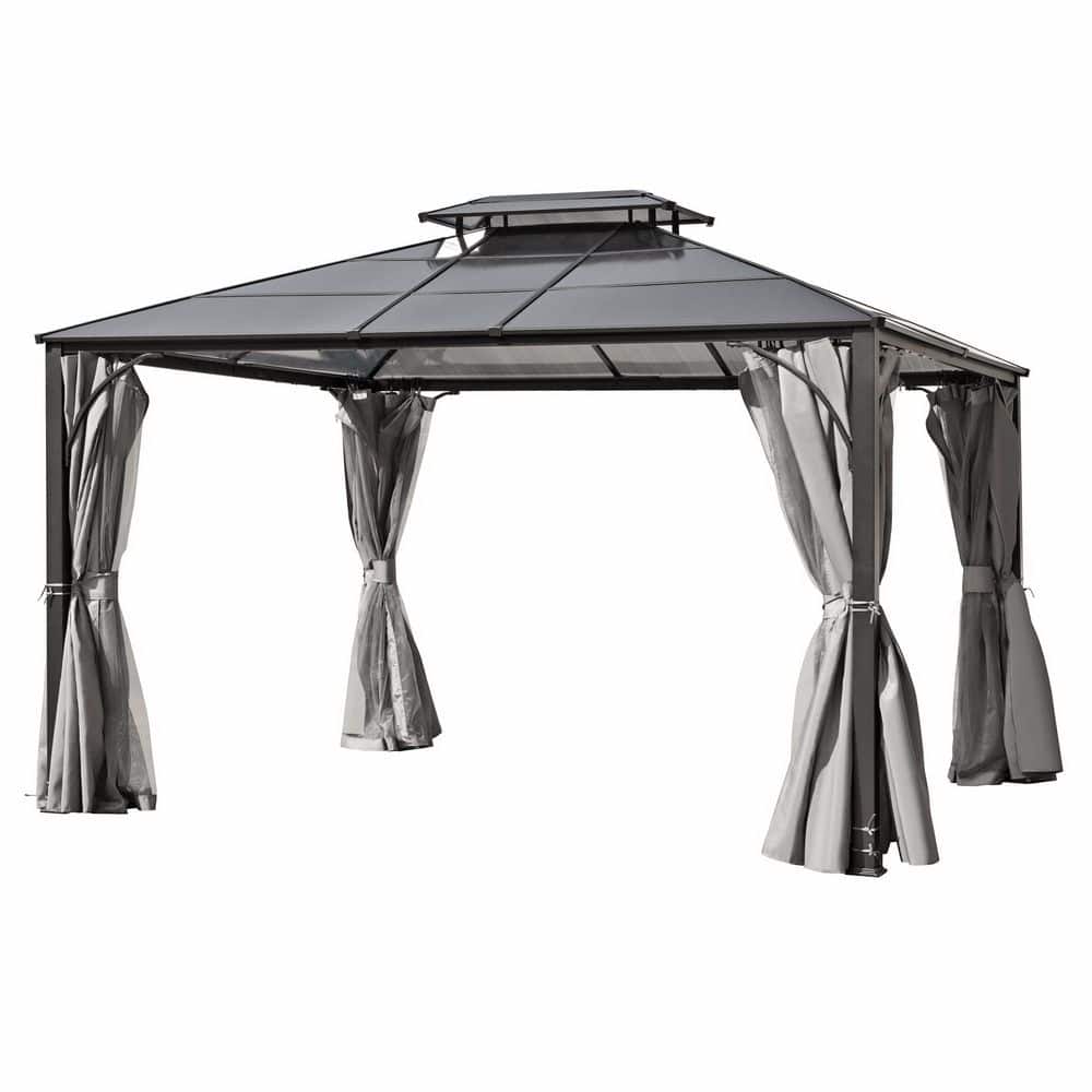 10 ft. x 12 ft. Grey Hardtop Outdoor Patio Gazebo with Polycarbonate Roof Aluminum Frame Mosquito Netting Privacy Screen price history on PriceWatchPro