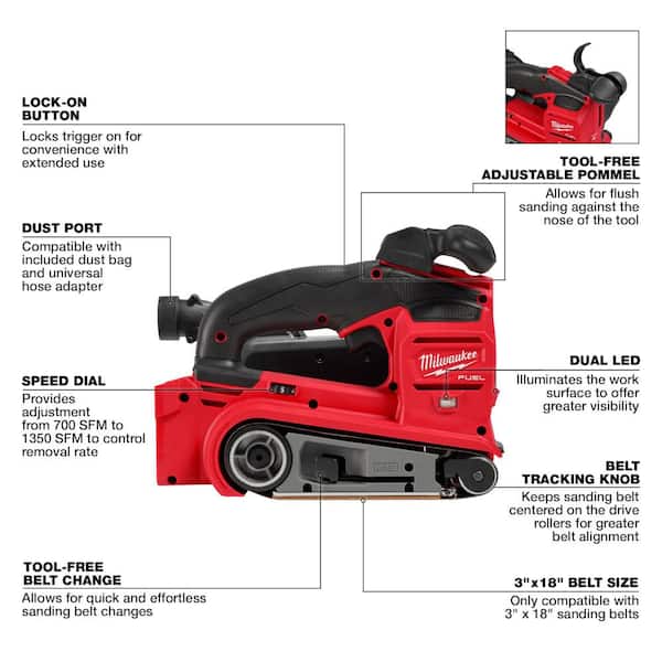 M18 FUEL 18V Lithium-Ion Cordless 3 in. x 18 in. Belt Sander w/Compact Router
