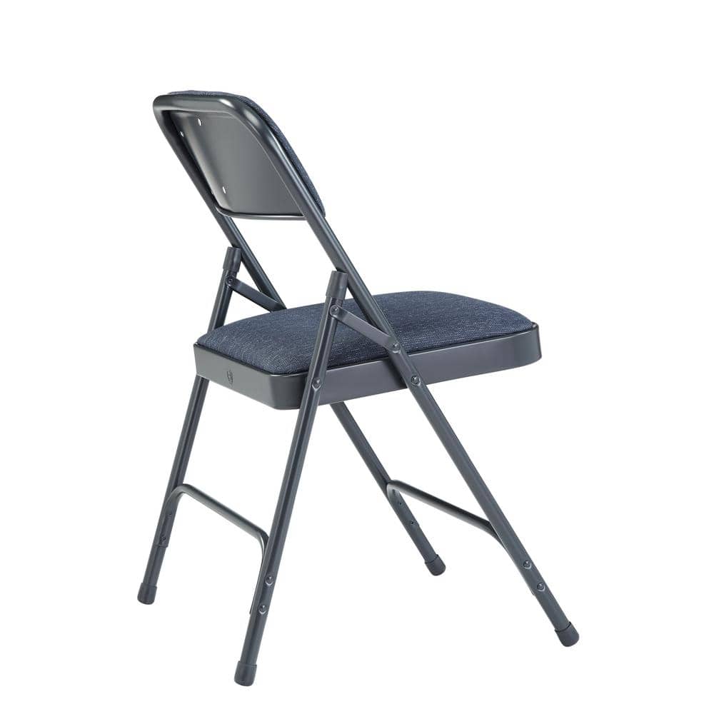 Blue Fabric Padded Armless Reception Chairs with Metal Frame, Set of 4
