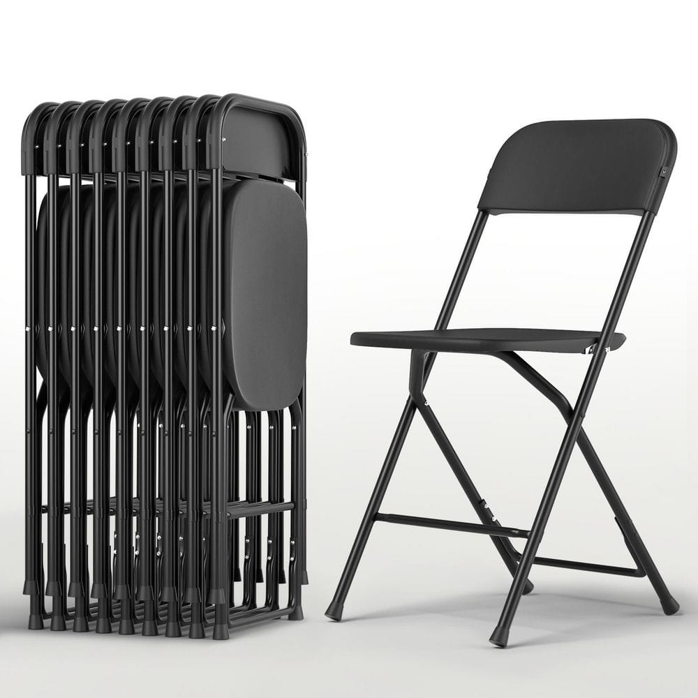 Metal Frame Foldable Plastic Outdoor Dining Chair in Black Set of 10 price history on PriceWatchPro