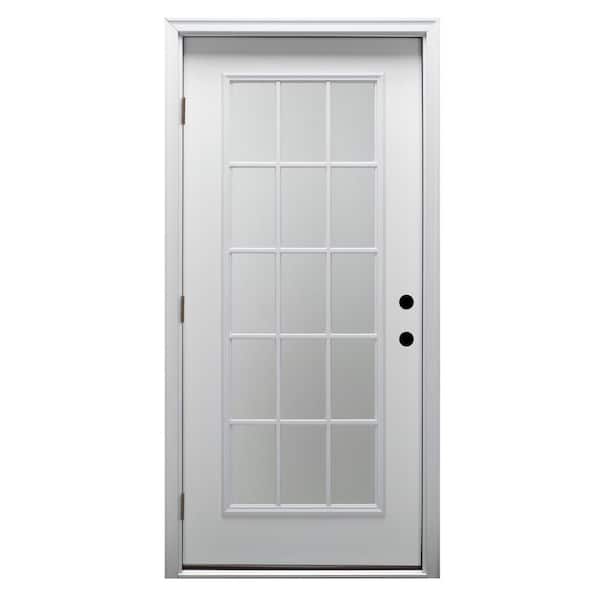 MMI DOOR 30 in. x 80 in. Classic Right-Hand Outswing 15 Lite Clear Primed Steel Prehung Front Door with Brickmould