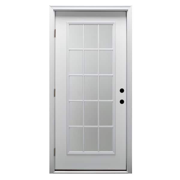 MMI Door 30 in. x 80 in. Classic Right-Hand Outswing 15 Lite Clear Low-E Primed Steel Prehung Front Door with Brickmould