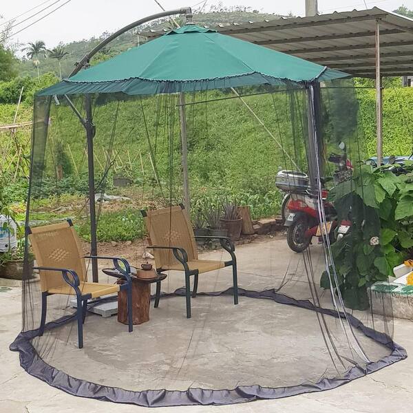 Mosquito Net For 15FT Patio Umbrella - Double-Sided Screen Walls With Zipper Doors, Water Pipe Weighted Bottom