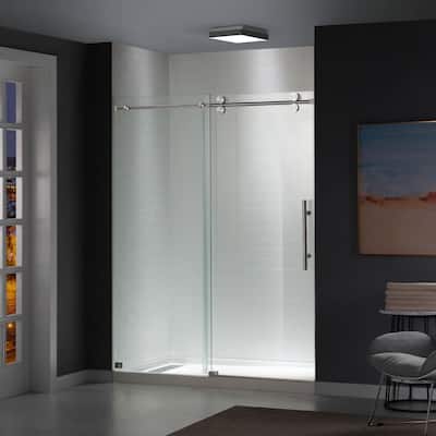 66-72 in. W x 76 in. H Sliding Frameless Shower Door in Brushed Nickel Finish with 5/16 in. Clear Glass