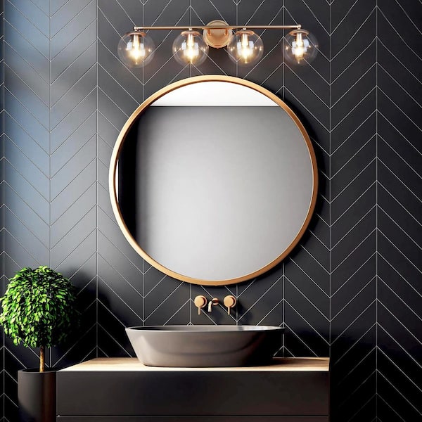 Modern Globe Bedroom Wall Lights, 29.5 in. 4-Light Gold Vanity Light Fixture with Clear Glass Shades