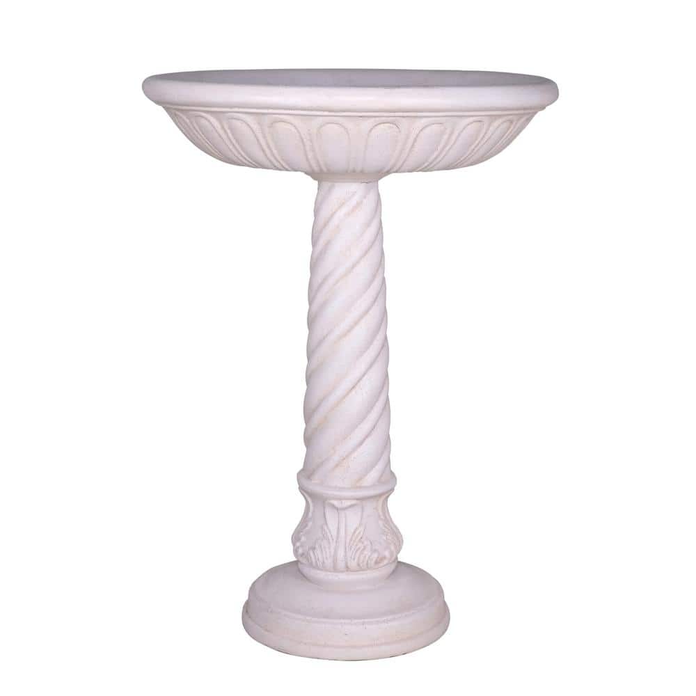 MPG 22 in. Dia Light Aged White Cast Stone Fiberglass Bird Bath ...