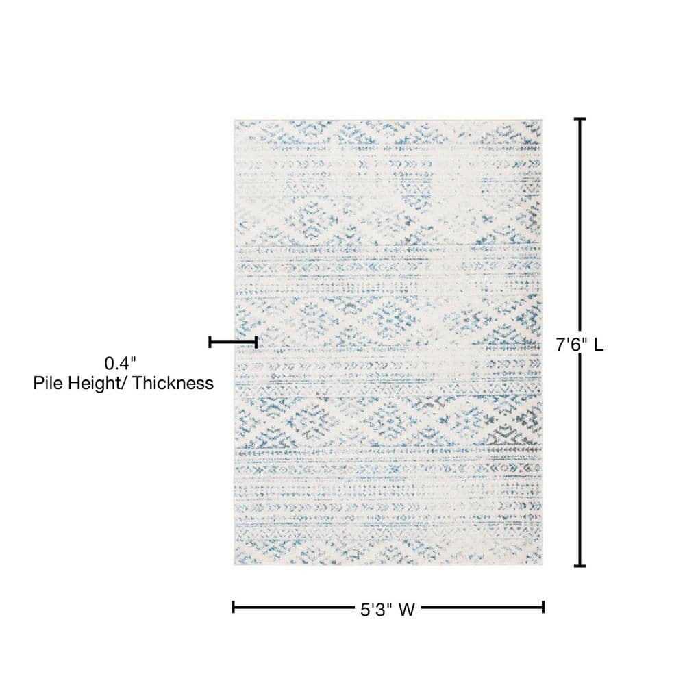 Ivory and Turquoise Geometric Hand-knotted Synthetic Area Rug