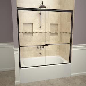 1000 Series 60 in. W x 57 in. H Semi-Frameless Sliding Tub Doors in Oil Rubbed Bronze with Towel Bar and Clear Glass