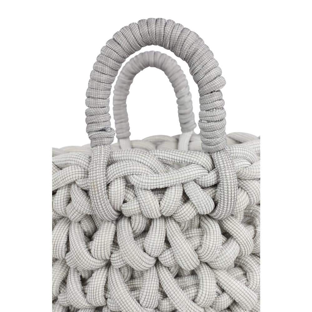 Gray Fabric Round Storage Baskets with Handles, Set of 2