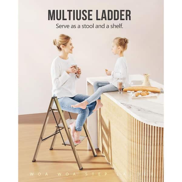 Angel Sar Reach 32.3 in. 300 lb. Aluminum Gold 3-Step Ladder