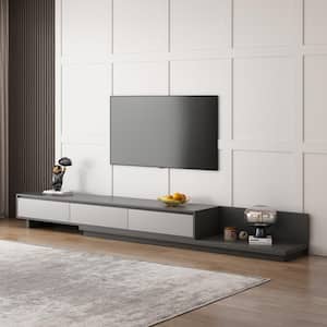 118 in. Modern Gray Retractable TV Stand Extendable Media Console with 3 Drawers
