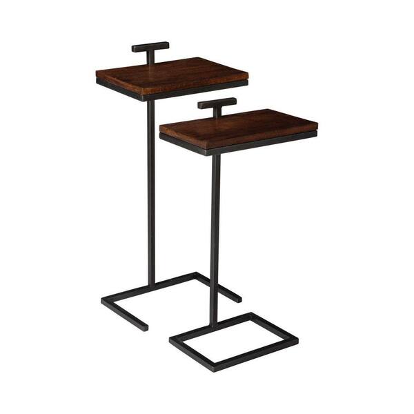 Benjara 12 in. W 2-Piece Brown Rectangular Wooden Nesting Table with Open Geometric Base