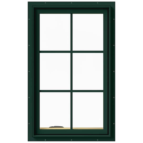 JELD-WEN 24 in. x 40 in. W-2500 Series Green Painted Clad Wood Left-Handed Casement Window with Colonial Grids/Grilles