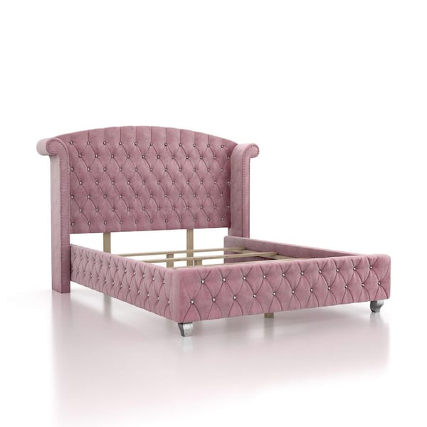 Furniture of America Ariston Rose Pink Tufted Twin Bed