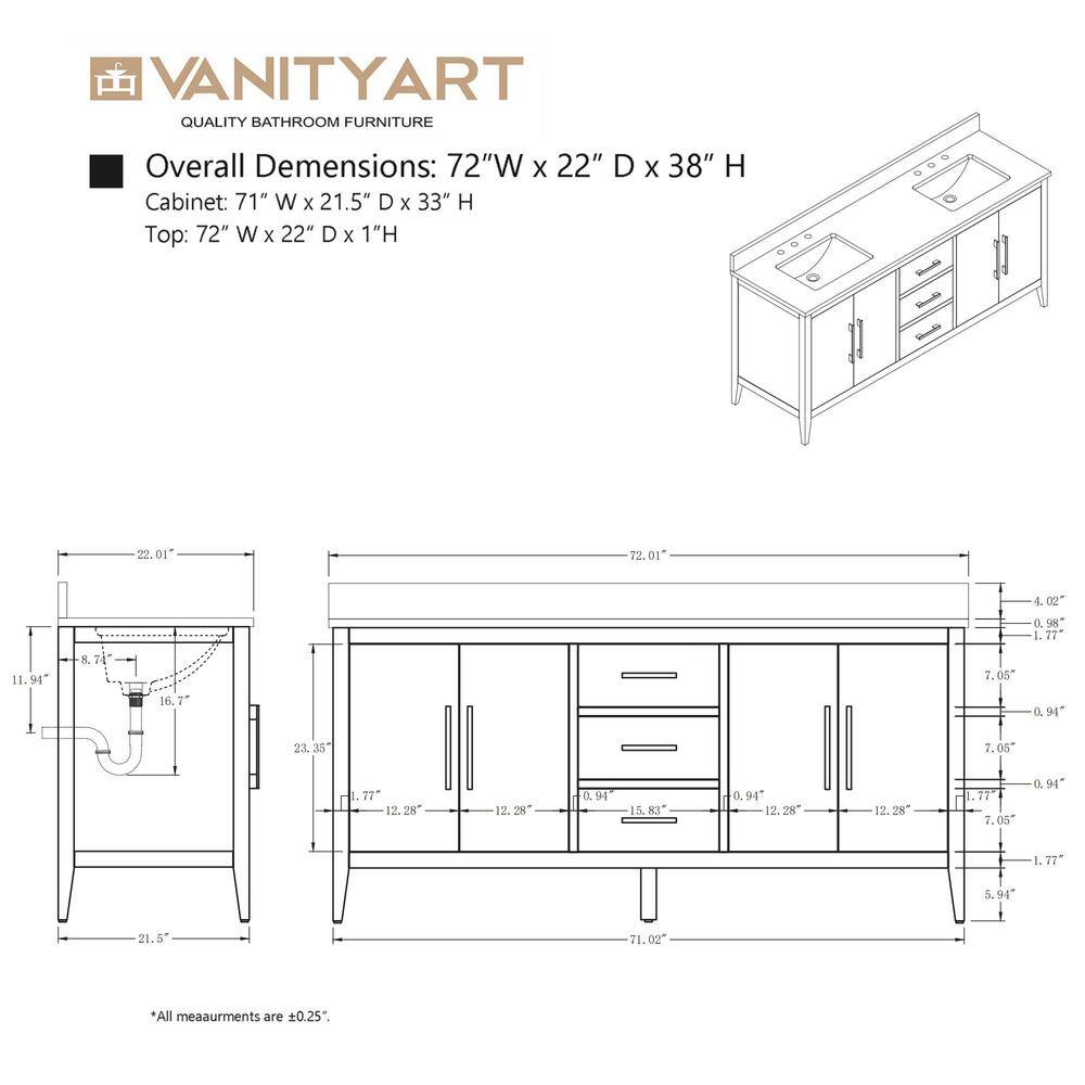 72'' Cashmere Gray Double Bathroom Vanity with Engineered Marble Top