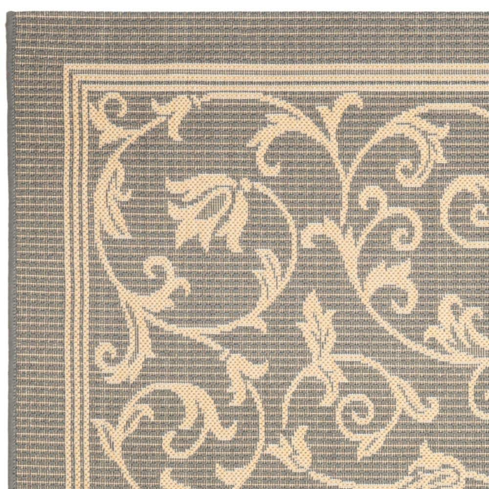 Gray Baroque Print Rectangular Synthetic Outdoor Rug