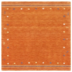 Himalaya Rust 6 ft. x 6 ft. Solid Color Striped Square Area Rug