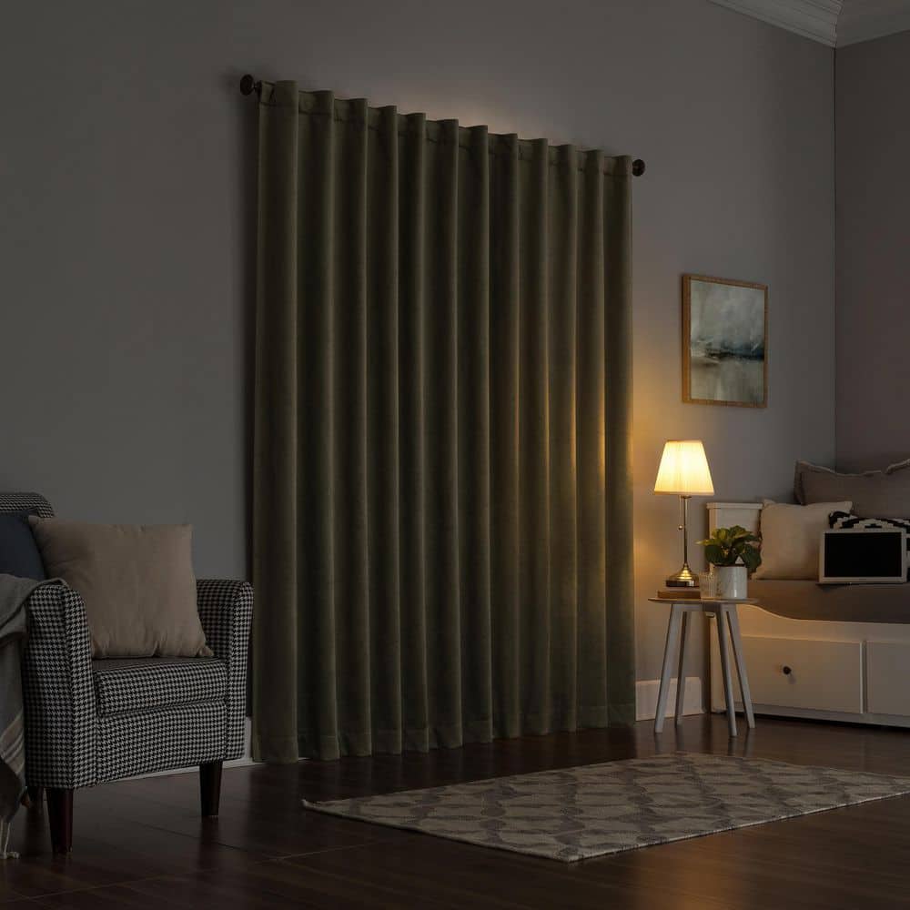 Moss Green Velvet Blackout Back Tab Curtain Panel