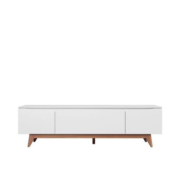 Manhattan Comfort Salle 72.63 in. White Gloss TV Stand Fits TV's up to 70 in. with Solid Wood Legs