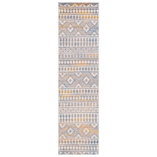 Astoria 2 ft. x 8 ft. Gray/Ivory Stamped Geometric Runner Rug