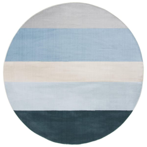 Orwell 7 ft. x 7 ft. Blue/Gray Abstract Striped Round Area Rug