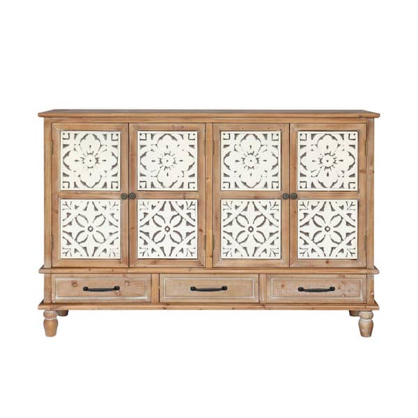 Rustic Natural and White 40.55 in. H Accent Cabinet with 2-Shelf and 3-Drawers