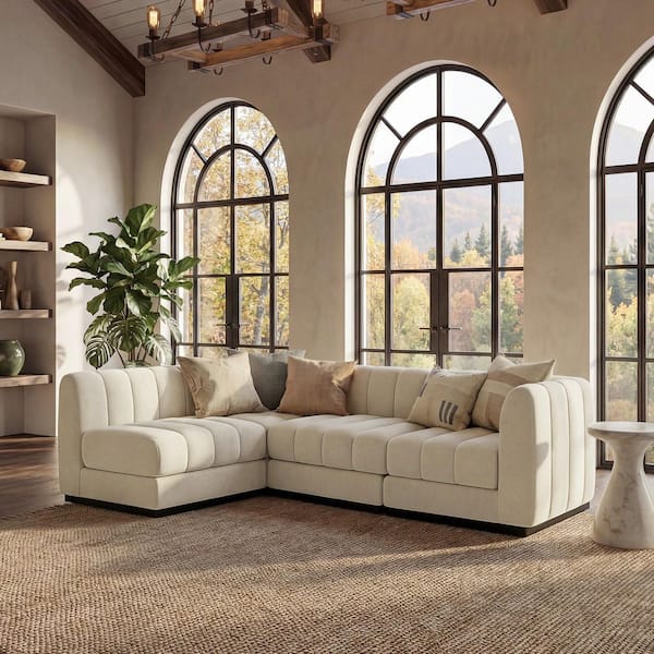 Morden Fort 96 in. Chenille Beige Sectional Couch, 4 Seater L Shape Modular Sofa Set for Living Room Office