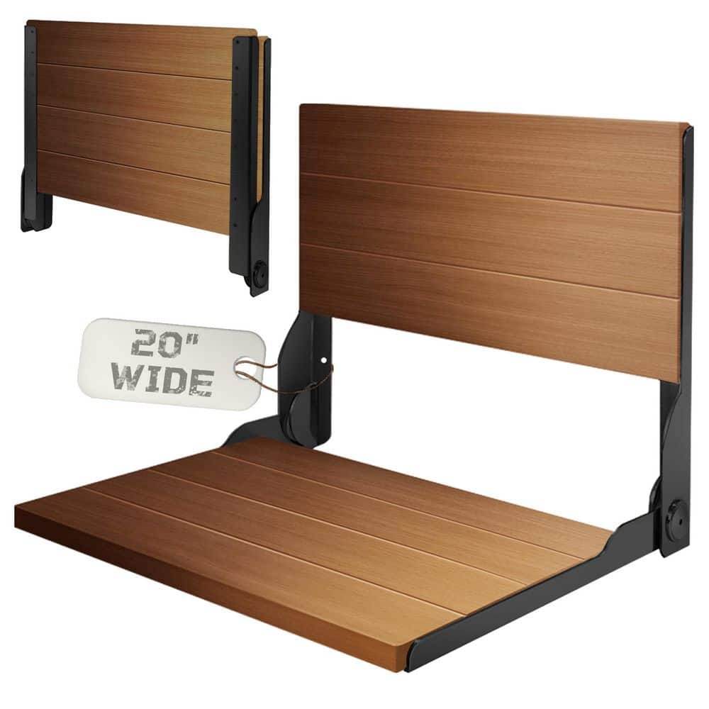 20 in. W Folding Large Heavy-Duty Wall Mount Solid Teak with Stainless Steel Hardware Shower Seat in Black price history on PriceWatchPro