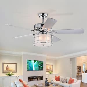 Glam 52 in. Indoor Chrome Drum Shade Ceiling Fan with Light, Remote and 5 Blades