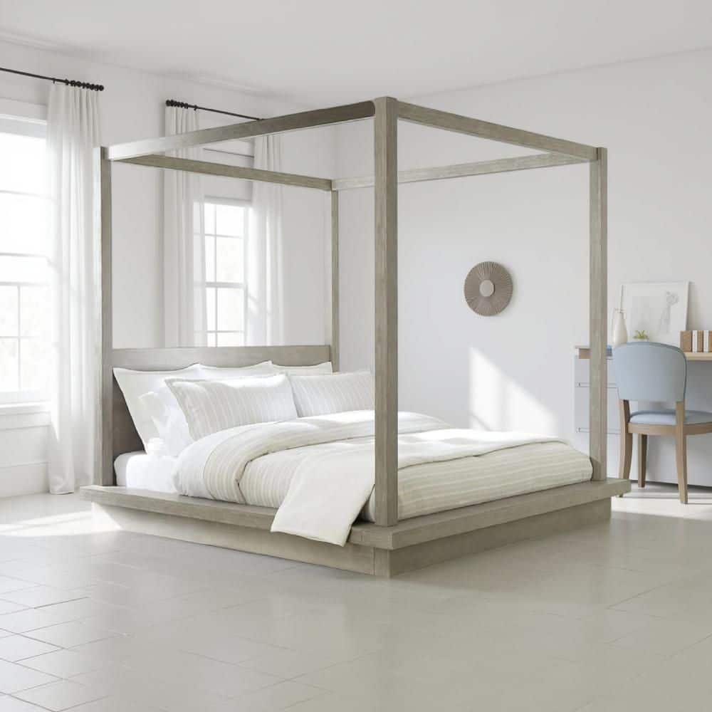 Benjara Nels Gray Wood Frame King Size Platform Bed with Low