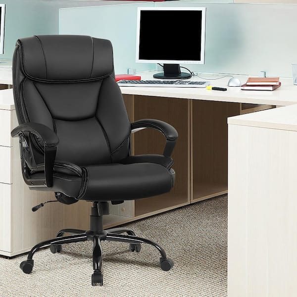 Desk Computer Chair PU Leather Padded Chrome Base Adjustable Height Swivel Chair 
