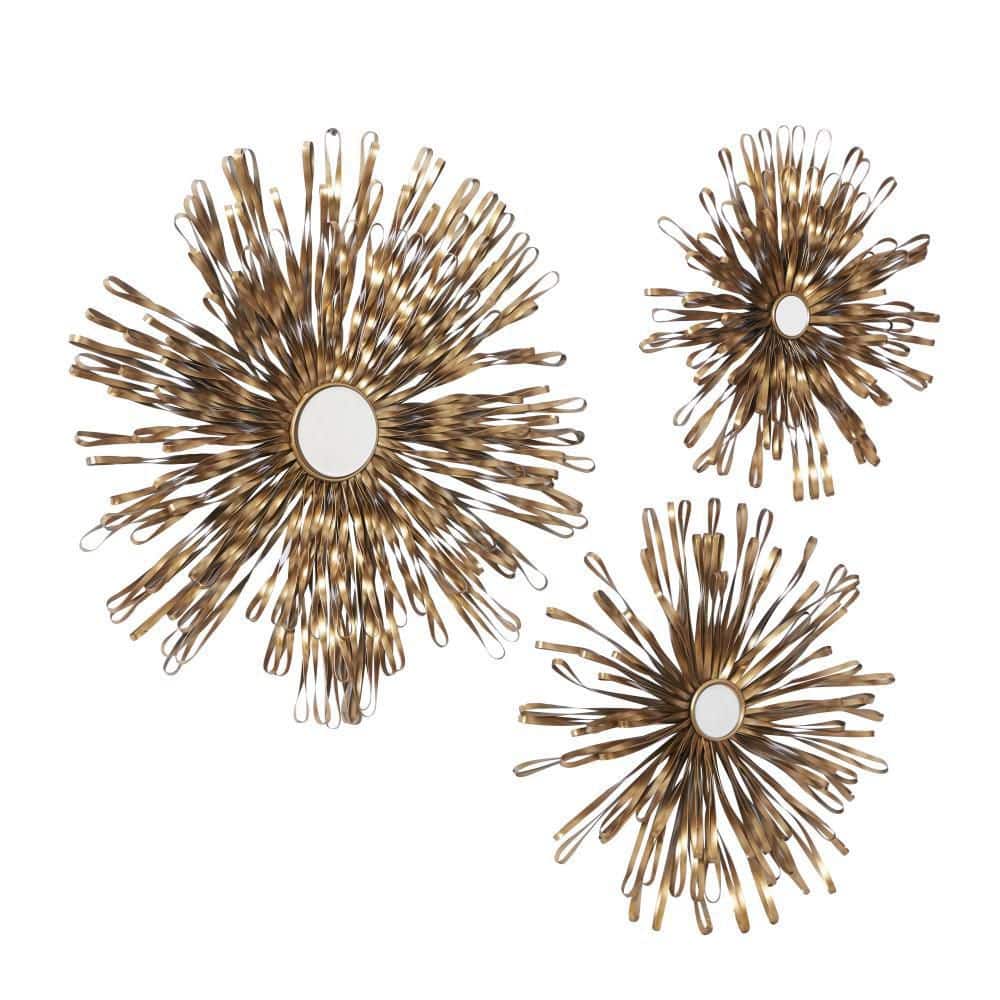 Gold Sunburst Round Metal Wall Mirror Set
