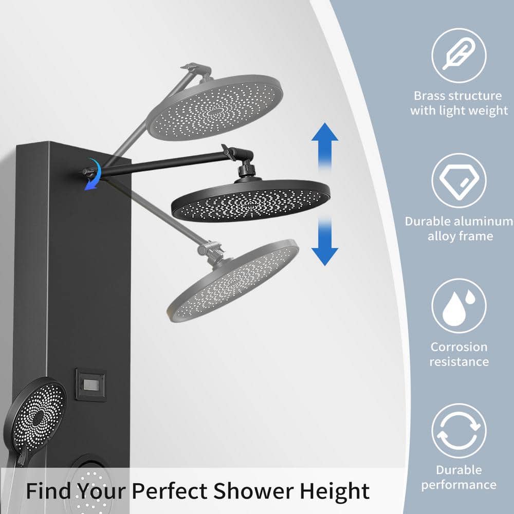 Matte Black 60.55'' Shower Panel with Adjustable Rainfall Shower Head