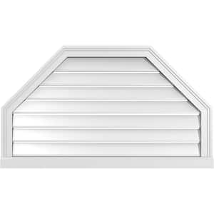 38 in. x 22 in. Octagonal Top Surface Mount PVC Gable Vent: Functional with Brickmould Sill Frame