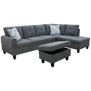 Starhome Living 25 in. W Round Arm 3-Piece Fabric L Shaped Sectional Sofa in Gray