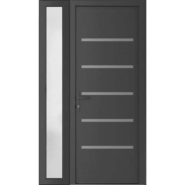 46 in. x 80 in. Right-hand/Inswing Frosted Glass Antracite Grey Steel Prehung Front Door with Hardware