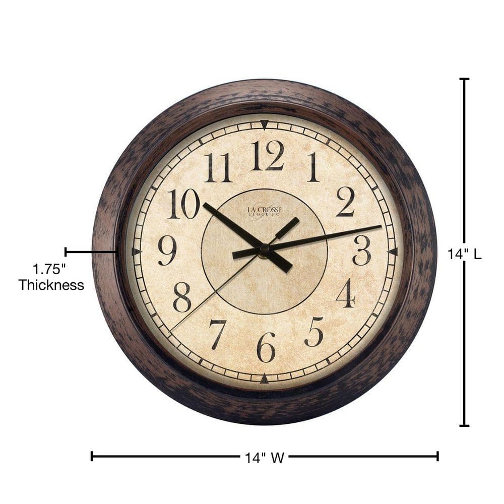 Rustic Brown 14" Round Analog Wall Clock