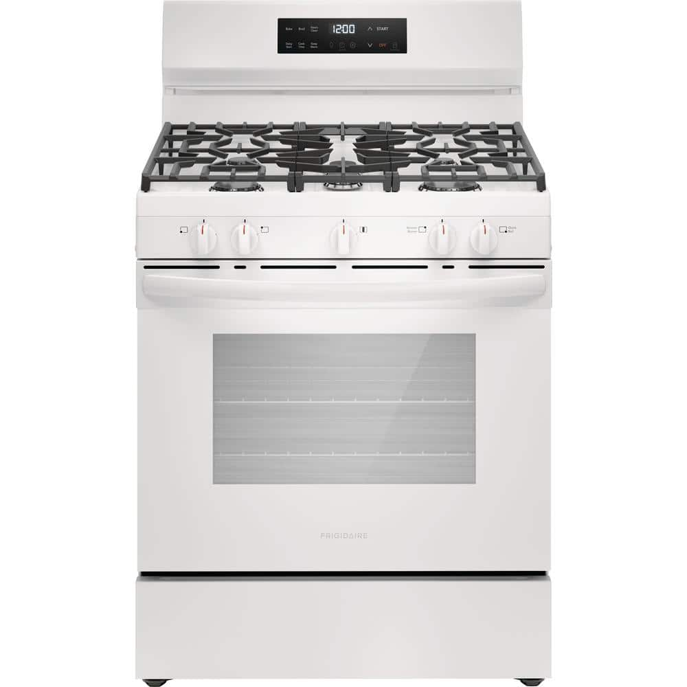 30 in 5 Burner Freestanding Gas Range in White with Quick Boil and Steam Clean -  Frigidaire, FCRG3062AW