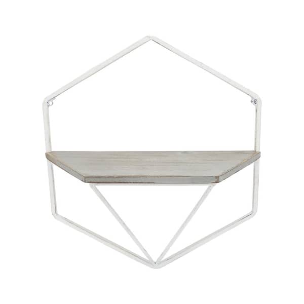 17 in. x 7 in. White/Gray Wood Hexagon Decorative Wall Shelf (Set of 2)