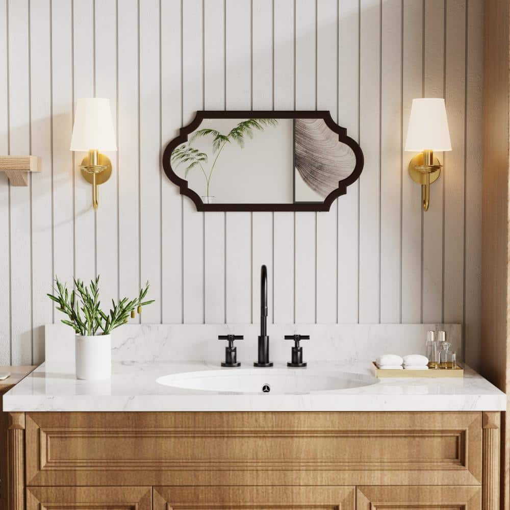 12 in. W x 24 in. H Irregular MDF Framed Wall-Mount Accent Wall Bathroom Vanity Mirror in Brown price history on PriceWatchPro