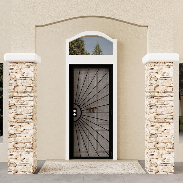36 in. x 80 in. Universal/Reversible Hinging Black Surface Mount Steel Security Door w/ Perforated Metal Screen(No Lock)