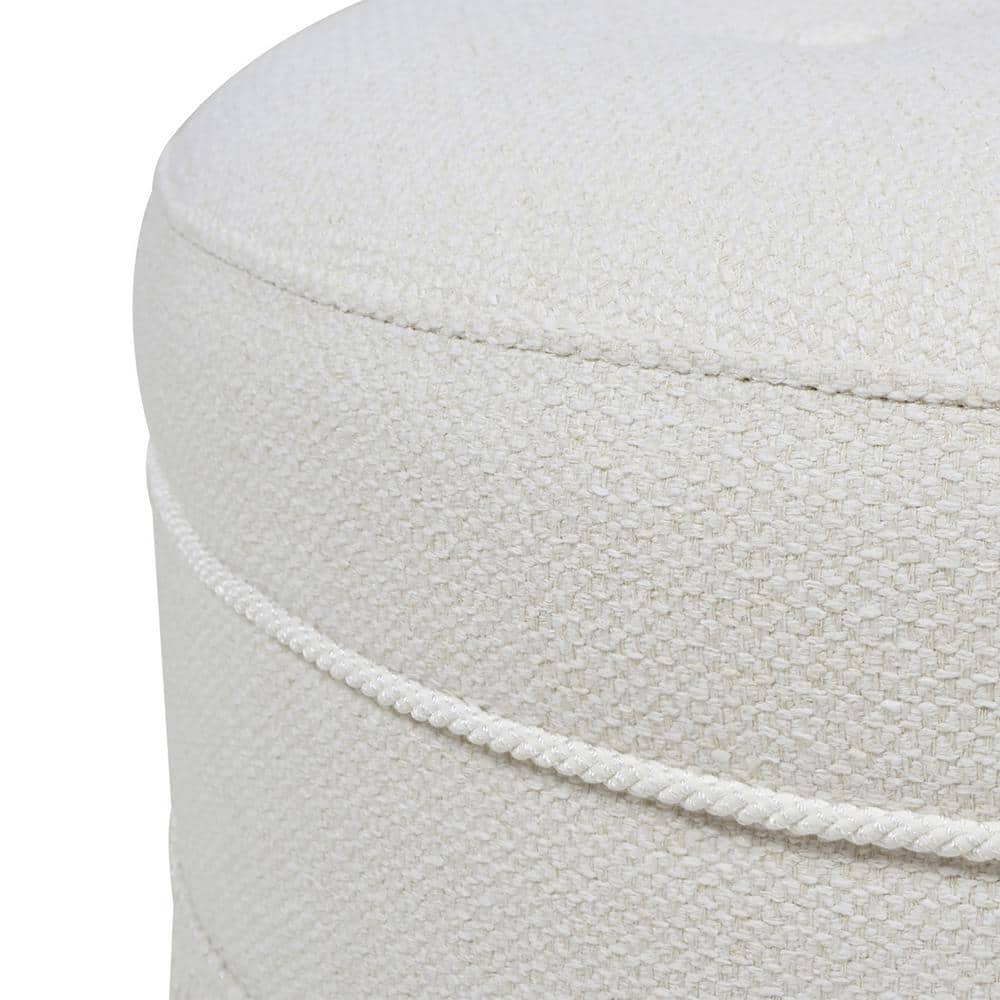 Alabaster Off-White Tufted Round Ottoman with Fringe