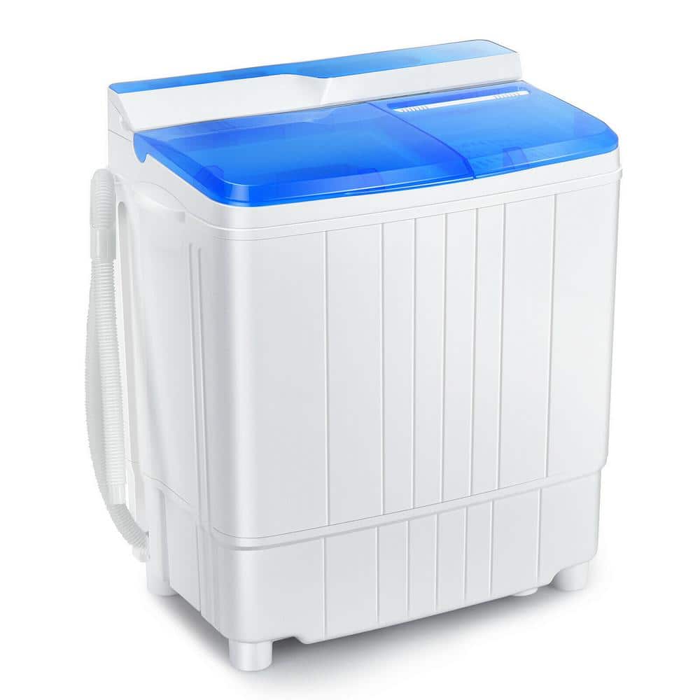 Gymax 4.8 cu. ft. Portable 13 lbs. Compact Mini Twin Tub Washing Machine Drain Pump Spinner in Blue
