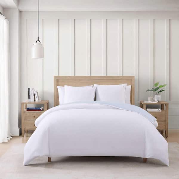 Tommy Hilfiger Micro Pique 3-Piece White Yarn Dye Cotton Blend Full/Queen Duvet Cover Set