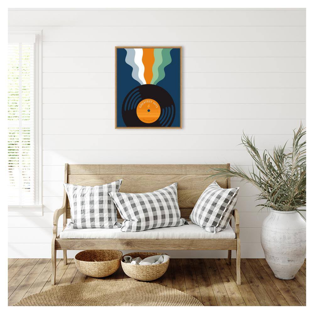 Retro Mixtape and Vinyl III Canvas Print with Maple Frame