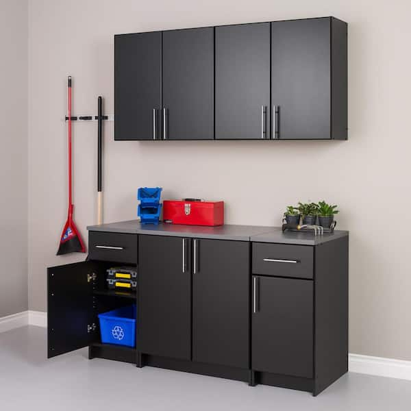 Prepac Elite Functional 8-Piece Garage Cabinets and Storage System Set G,  Simplistic Garage Closet Shop Cabinets 16 D x 128 W x 89 H, Black