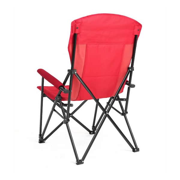 VAMOP Red Steel Folding Lawn Chair with High Back and Cup Holder