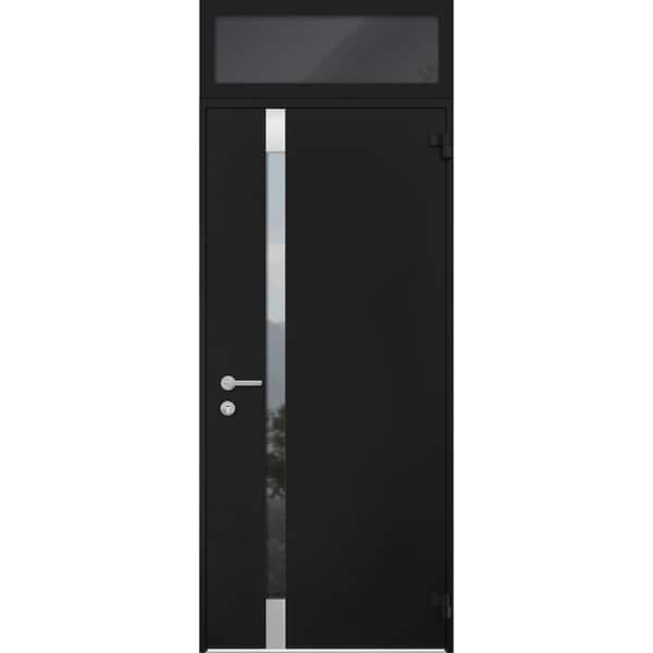VDOMDOORS 6777 32 in. x 96 in. Right-Hand/Outswing Tinted Glass Black Enamel Steel Prehung Front Door with Hardware