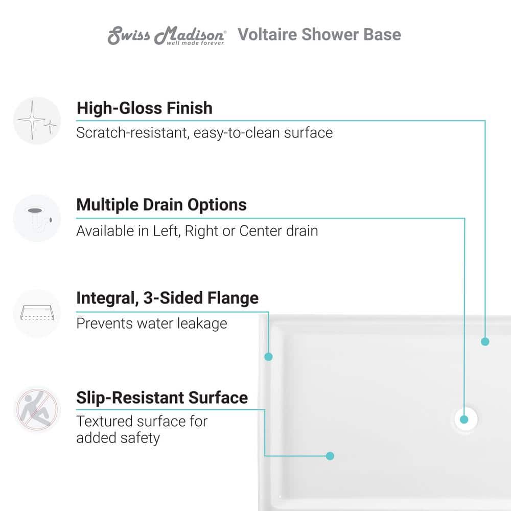 Voltaire 60" x 36" Glossy White Acrylic Shower Base